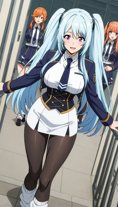 score_9, score_8_up, score_7_up, source_anime top quality、8k、masterpiece、natural light、high accuracy、perfect anatomy、transparent yoga tights for one woman、Mature Woman、medium breasts, sagging breasts:1.6, voluptuous body, epsilon, long hair, twintails, blu...