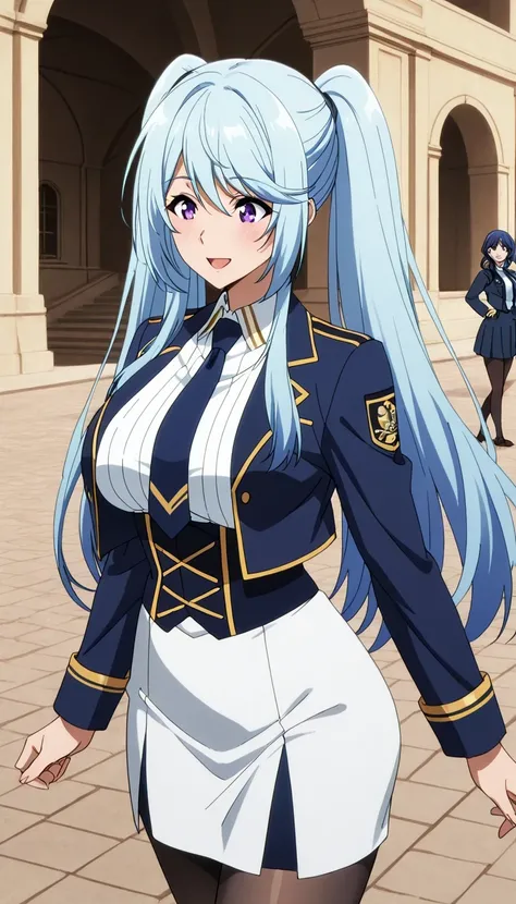 score_9, score_8_up, score_7_up, source_anime top quality、8k、masterpiece、natural light、high accuracy、perfect anatomy、transparent yoga tights for one woman、Mature Woman、medium breasts, sagging breasts:1.6, voluptuous body, epsilon, long hair, twintails, blu...