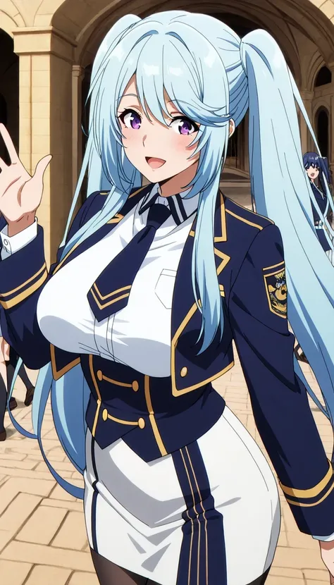 score_9, score_8_up, score_7_up, source_anime top quality、8k、masterpiece、natural light、high accuracy、perfect anatomy、transparent yoga tights for one woman、Mature Woman、medium breasts, sagging breasts:1.6, voluptuous body, epsilon, long hair, twintails, blu...