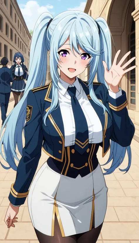 score_9, score_8_up, score_7_up, source_anime top quality、8k、masterpiece、natural light、high accuracy、perfect anatomy、transparent yoga tights for one woman、Mature Woman、medium breasts, sagging breasts:1.6, voluptuous body, epsilon, long hair, twintails, blu...