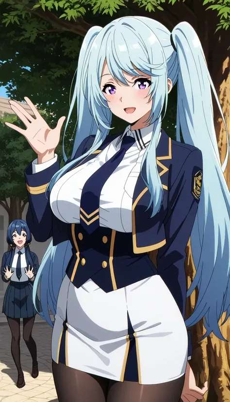 score_9, score_8_up, score_7_up, source_anime top quality、8k、masterpiece、natural light、high accuracy、perfect anatomy、transparent yoga tights for one woman、Mature Woman、medium breasts, sagging breasts:1.6, voluptuous body, epsilon, long hair, twintails, blu...