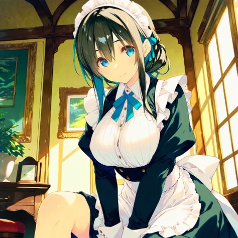 (masterpiece), (best quality), (ultra-detailed),(artist:kokonoka),aquaplus,artist:fujiyama,artist:amazuyu_tatsuki,1girl,beautiful detailed eyes,maid, diagonal-striped clothes, fantasy, indoors,very aesthetic illustration,sexual lighting,