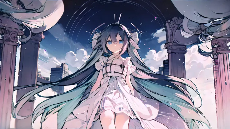 bluish long black hair light blue eyes ribbon jewel pretty girl swordsman