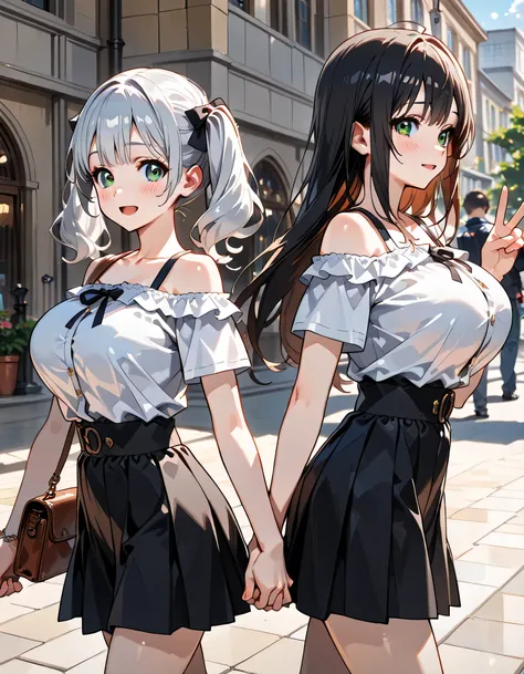 ((ultra-detailed)), (highly detailed CG illustration), (best quality:1.2), ultra-highly detailed, colorful composition, artistic photoshoot, 2 girls, duo focus,cowboy shot, moe anime character, 2 girls, dainty facial structure, baby face, round face, round...
