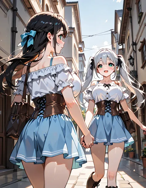 ((ultra-detailed)), (highly detailed CG illustration), (best quality:1.2), ultra-highly detailed, colorful composition, artistic photoshoot, 2 girls, duo focus,cowboy shot, moe anime character, 2 girls, dainty facial structure, baby face, round face, round...