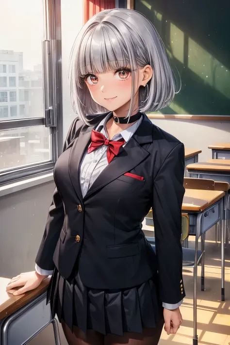 1girl, small stature, Baby face, cute, 

(( Silver Hair:1.2), (blunt bangs:1.2, Straight bangs:1.2), (short bob hair : uncut  + straight hair):1.2),  
((small breast:1.3)) (slim body)), 
((black eyes:1.3), (Saggy Eyes:1.4), (eye highlight:1.2), (twinkling ...