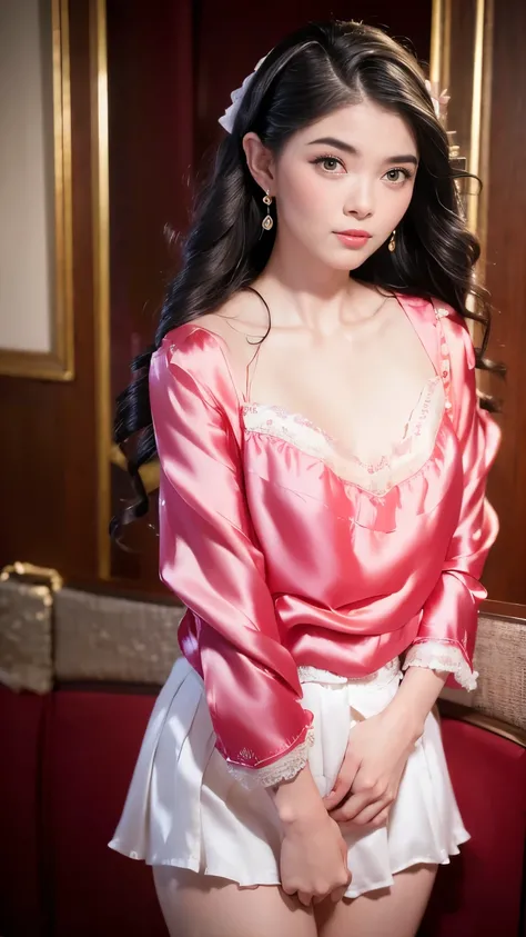 best quality, Realistic, super detailed, down to the last detail, High resolution, 4k wallpaper, Beautiful woman, (Small Breasts:1.2), (Trendy Hairstyles), Earrings, wore a suit, perfect dynamic composition, beautiful and delicate eyes, delicate hair, Roun...