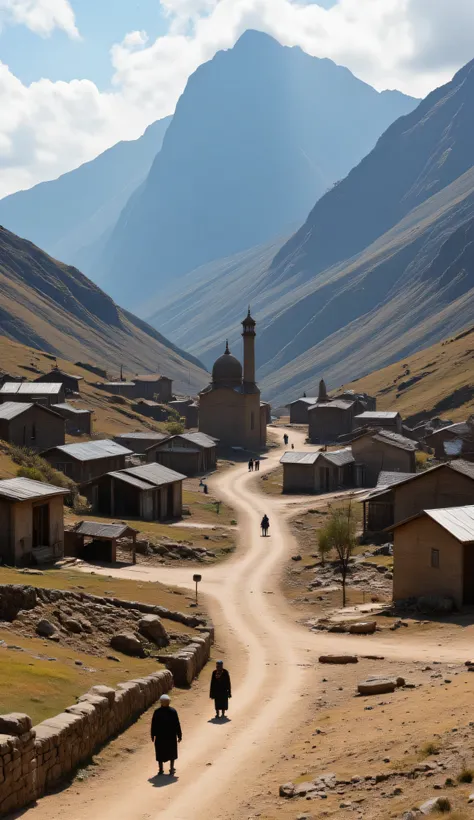 highdefinition images、Mchush(and Mount Batula V)and a poor village at the foot of the mountain where the mosque is built、dirt and a sense of life、the state of a village in a mountainous area