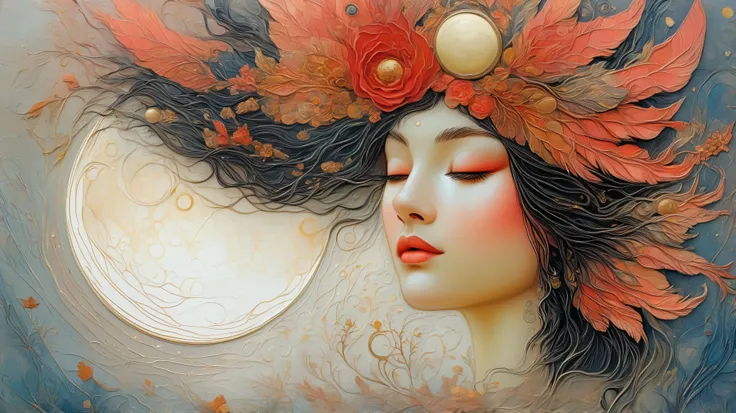 a painting of a woman with wings and a moon in the background, Botticelli and Victo Ngai, ethereal wings, beautiful and intricate painting, por Kelly Mckernan, beautiful intricate painting, intricate and detailed painting, Ethereal Angelic Being of Light ...