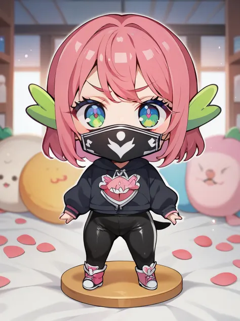SCORE_9, SCORE_8_ UP, SCORE_7_ UP, SCORE_6_ UP, Anime，nsfw， Uncorrected ，( chibi:1.4)，  Ultraman  . （ high quality ）（Gross）Little female solo.   full face mask  .  with her whole body covered in a black bodysuit.. Spike decoration. Pink lines all over the ...