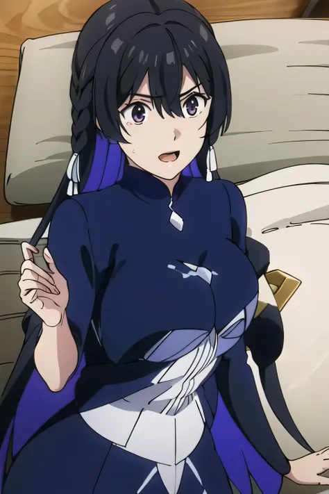 I want to see her whole body too，Please draw her expression more delicately，Please draw her hands and feet more accurately，her nipples are wet、 Outfit ，Can you draw a pleated miniskirt，彼女のBig breastsをもっと大きく描いてください，Black hair long hair，nice smileの女性，she's w...