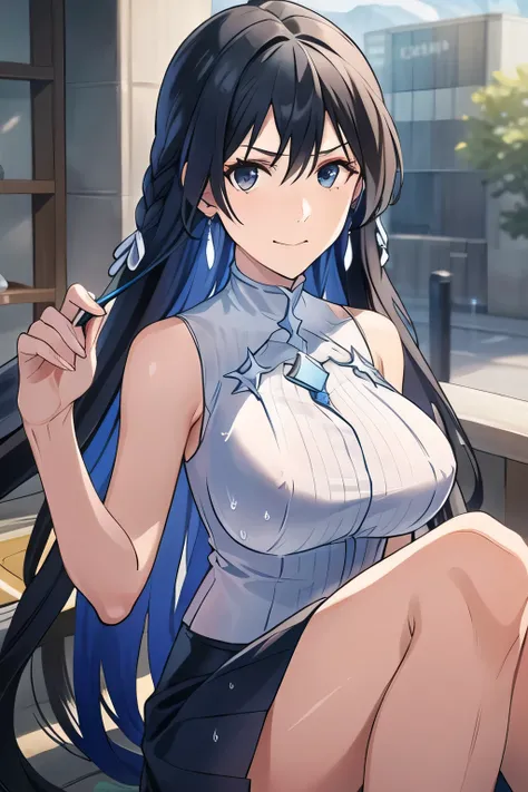 can you draw a more delicate expression,draw a woman with a lovely smile in a beautiful rainbow?、,I need a face,Accurate representation of limbs,Woman with a nice smile My nipples are pointed、It's see-through when it's wet,Her chest is hidden in a costume,...