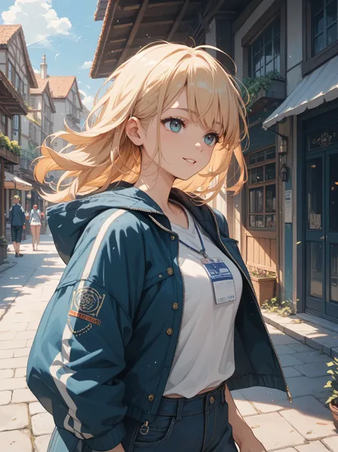  a woman whose hair is shaking in the wind、Clothes are shaking too 