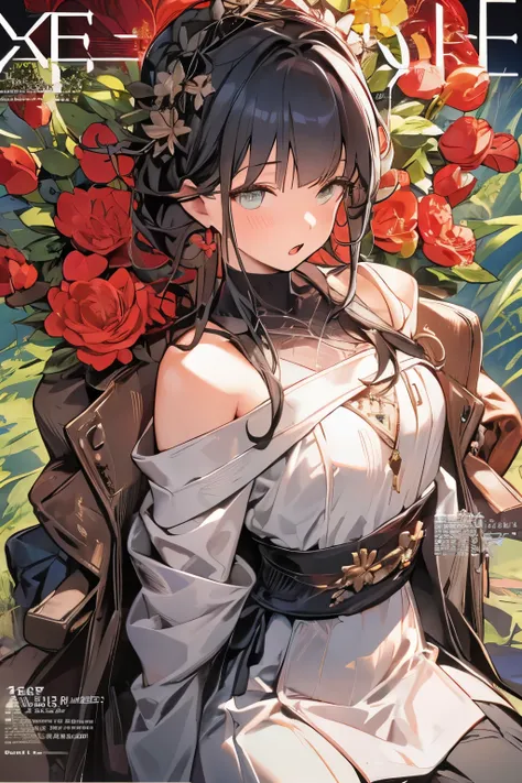 (small breasts:1.3), (perky chest:1.1), (pointed chest:1.0), (fashion magazine cover:1.3)，(from below:1.0),(from side:0.9),masterpiece, 1girl, Amazing Cleavage:1.1, thin waist, big ass, Raised sexy, small breast: 1.3, posed cleavage:1.olo, looking at viewe...