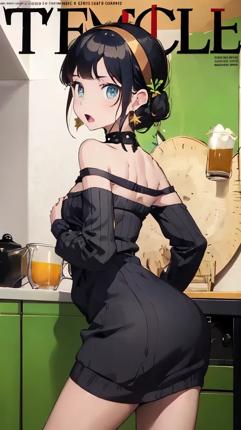 (small breastss:1.3), (Tight Breasts:1.1), (pointed chest:1.0), (tea magazine cover:1.3)，(from below:1.0),(frOm side:0.9),masterpiece, 1 girl,  amazing cleavage :1.1, Thin Waist, big butt, sexy, small breasts: 1.3, pOsed cleavage:1.0, looking at viewer, Op...