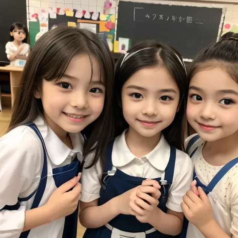 (((very small 3 )))、((Super cute 人気アイドル 、Super cute  ,  little elementary school girls in one picture ))、(masterpiece). perfect ,  beautiful ,  Nice, enchanting &#39;Smile、(( small 3 photos of 4 people in 1 high-definition full body))、((Short-haired idol p...