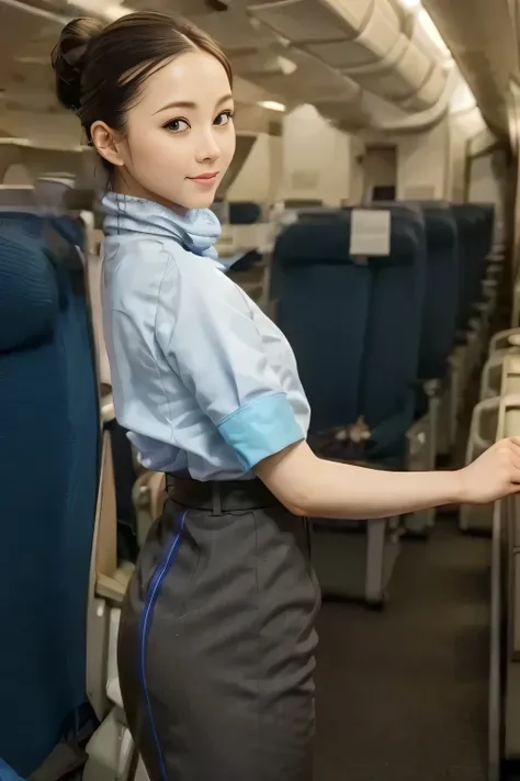 (masterpiece:1.2, Top quality:1.2), 32kHDR, High Definition 。 Perfect for loosely aligning your legs , (Alone、 One woman's break day)、( Daytime building roof 、 Professional lighting )、 towards the roof of the building 、(ANA flight attendant uniforms 青色 、...