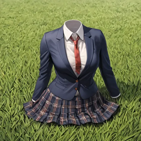 (invisible:1.5, no humans:1.5, headless:1.5, faceless:1.5), ( school casual blazer, plaid skirt, black stocking, on field, all fours:1.2), (big breast), (best quality, masterpiece:1.2), ((detailed cloth texture, detailed anime, super fine illustration)), r...