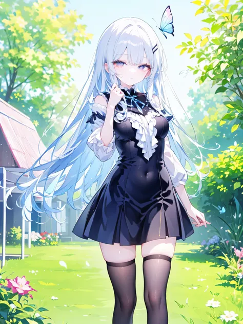 best quality, super fine, 16k, incredibly absurdres, extremely detailed, delicate and dynamic, elegant, calm and beautiful, the Greedy Witch Echidna, straight silver hair, bushy silver eyelashes, butterfly hair clip, captivating look, aroused expression, s...