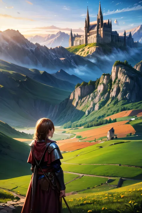 high resolution,8K,fantasy art,medieval countryside,Traveler,