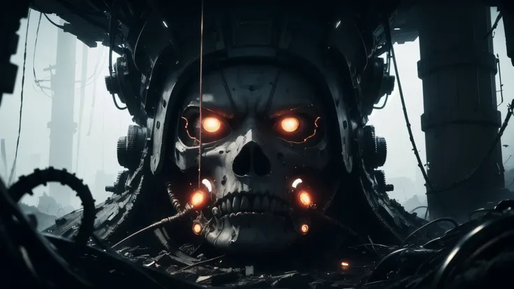 50mm lens,blame, tsutomu nihei, by tsutomu nihei,movie,Close up view of a dark underground biomechanical core scene,The center of the picture is a column wrapped around a vine cable,Structural corrosion and aging,Some cables emit a faint golden glow,Surrou...