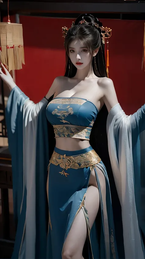 1 girl,Sexy Slut,Pelvic Curtain, breasts curtain, no underwear ,long, dark, and pointed nails,Face,full of Chinese characters,Wide hips, huge breasts