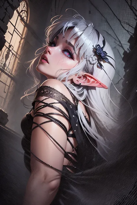 ( Super Detailed Face , looking away, oil burst , dark color. she has 5 fingers on her hand、has 5 finger toes on her feet.), BREAK (Ancient Ruins. Peruvian-style ruins. I noticed a dim space . Amazing. mysterious. Dangerous Cliff . Contrast Light and Da...