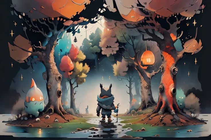 (obra maestra),(mejor calidad:1.0), (Ultra high resolution:1.0), detailed illustration of onepiecestyle, complicated, detailed landscape, vivid colors, sunset, cloud, (( Magical, beautiful, Otherworldly, tree々:1.4 )), (( mejor calidad, vivid, 32K , Well De...