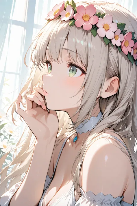 (mise en évidence de très haute qualité),(Masterpiece, Très détaillé, ),beauté, couronne de fleurs,  