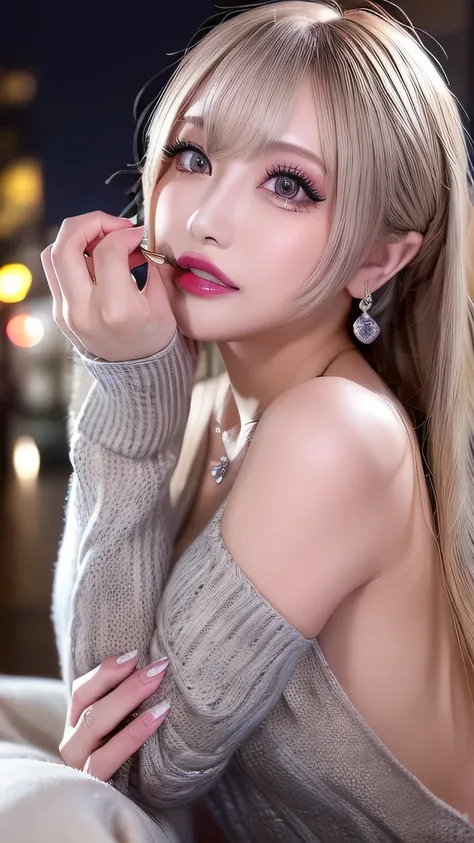 ( cowboy shooting 、 top quality 、8k、 Award-winning work 、 super high definition )、 beautiful woman under hoodie、( I'm showing off my perfect body with my Virgin Killer sweater , SeXy Breasts:1.1)、 Beautiful shiny lips , Shine Glitter Lip Gl...