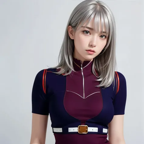 (masterpiece:1.5), (8k, photorealistic, RAW photo, best quality: 1.4), ultra high res, ultra realistic, highly detailed, golden ratio, (1 woman:1.5), 26 years old, beautiful face, (realistic face), (medium hair ,silver hair ,parted bang:1.5), (parted bangs...