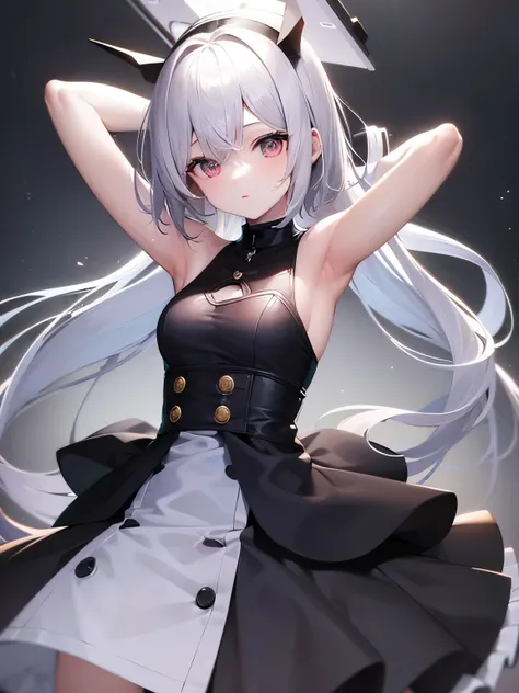 masterpiece, BREAK abyssal ship, Shining Eyes, BREAK (white Long hair:1.2), (pale skin:1.3), BREAK (young girl:1.5), (baby face:1.2), (short stature:1.2), BREAK Armpit, BREAK (Attractive armpits:1.3), BREAK (hands behind head:1.4), BREAK (young girl:1.5), ...