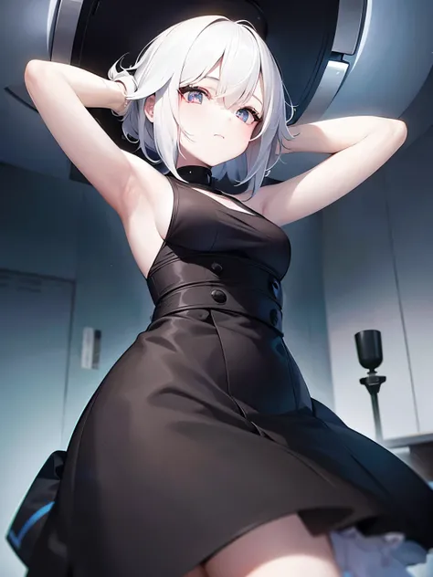 masterpiece, BREAK abyssal ship, Shining Eyes, BREAK (white Long hair:1.2), (pale skin:1.3), BREAK (young girl:1.5), (baby face:1.2), (short stature:1.2), BREAK Armpit, nude, BREAK (Attractive armpits:1.3), BREAK (hands behind head:1.4), BREAK (young girl:...