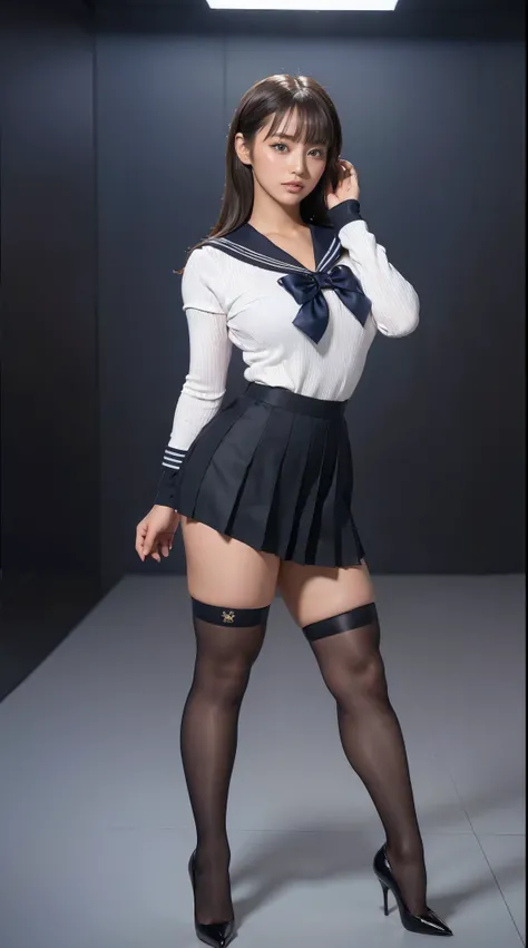 (3D Modeling:1.2), empty office, and look at me_Shake big breasts_K-POP Danceポーズ_thin black stockings_Show off long legs, (Sailor Moon cosplay), frontal view_hold a person in the angle of view from high heels to head, (Show off beautiful legs with bright w...