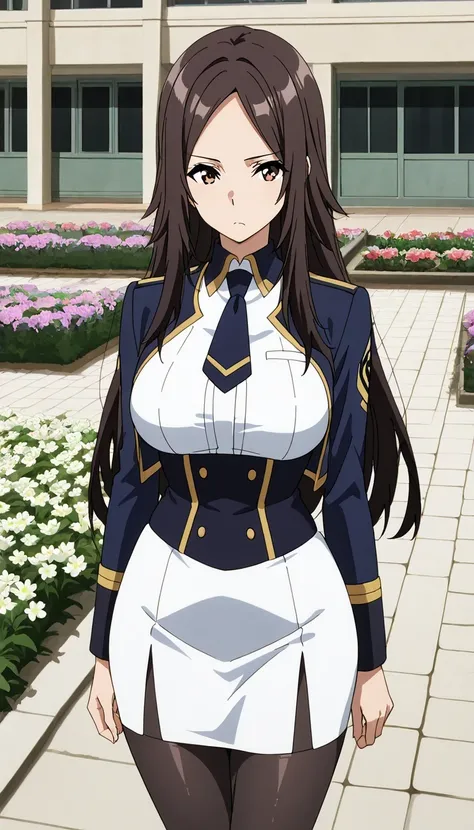 SCORE_9, SCORE_8_UP, SCORE_7_UP, Source_Anime Top Quality、8k、masterpiece、Natural Light、and high precision、Perfect Anatomy、one woman、medium breasts, sagging breasts:1.6, voluptuous body, (nu), parted bangs, brown hair, long hair, brown eyes, (serious expres...