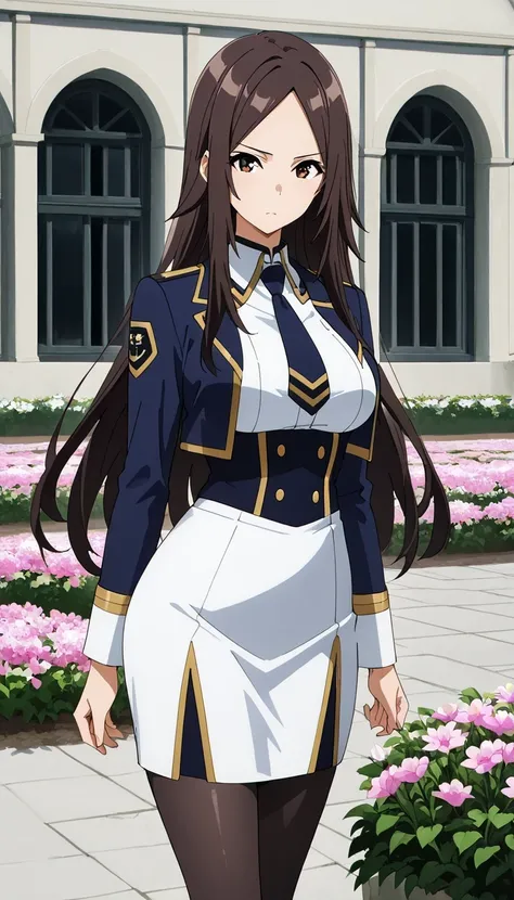 SCORE_9, SCORE_8_UP, SCORE_7_UP, Source_Anime Top Quality、8k、masterpiece、Natural Light、and high precision、Perfect Anatomy、one woman、medium breasts, sagging breasts:1.6, voluptuous body, (nu), parted bangs, brown hair, long hair, brown eyes, (serious expres...