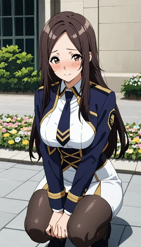 SCORE_9, SCORE_8_UP, SCORE_7_UP, Source_Anime Top Quality、8k、masterpiece、Natural Light、and high precision、Perfect Anatomy、one woman、medium breasts, sagging breasts:1.6, voluptuous body, (nu), parted bangs, brown hair, long hair, brown eyes, (Happy Expressi...