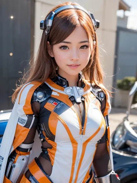 ( Top quality , high resolution, masterpiece:1.2), super detail , Realistic :1.37, ( Perfect Anatomy), 1 girl,A female cowboy was filmed, cute beautiful Japanese idol , Young woman turned into a speed racer machine 、 very cute face, ,( Transforms into a Cu...