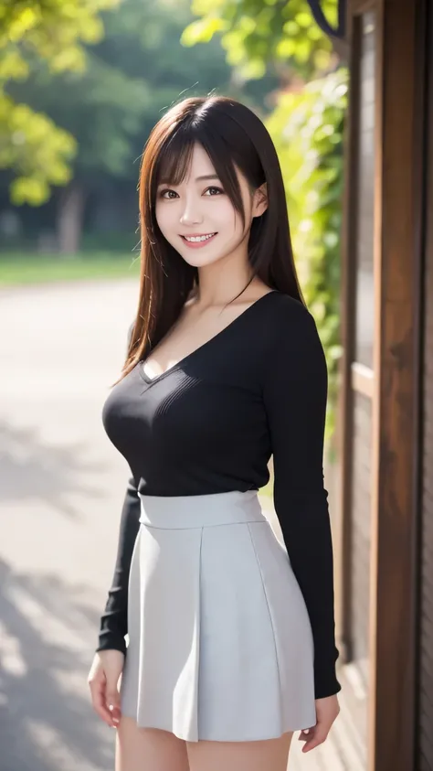 Highest resolution, 4K, Masterpiece: 1.3), A Japanese milf, photo of one lady,
, fine eyes, Slender figure, Realistic teeth, double eyelids, smile, full body, best quality, detailed, beauty, mini skirt