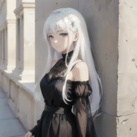there is a woman com cabelo branco e comprido standing by a wall, garota com cabelos brancos, cosplay de garota de anime, perfect cabelos brancos girl, com cabelo longo branco, com cabelo branco e comprido, penteado branco cortado em casa, garota anime na ...