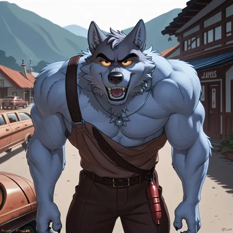 Mr Wolf, bg, 4k, high resolution, best quality, detailed, posted on e621, solo, anthro body, masculine, male, (very muscular, defined muscles):1, simple background, correct anatomy, (detailed eyes:1.1), sexy, (cel shaded, cartoony shading, strong shadows, ...
