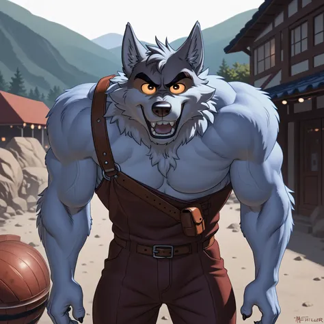 Mr Wolf, bg, 4k, high resolution, best quality, detailed, posted on e621, solo, anthro body, masculine, male, (very muscular, defined muscles):1, simple background, correct anatomy, (detailed eyes:1.1), sexy, (cel shaded, cartoony shading, strong shadows, ...