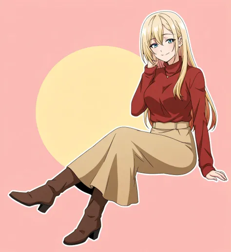 A woman with a lovely smile,Blonde long hair, Full body view,