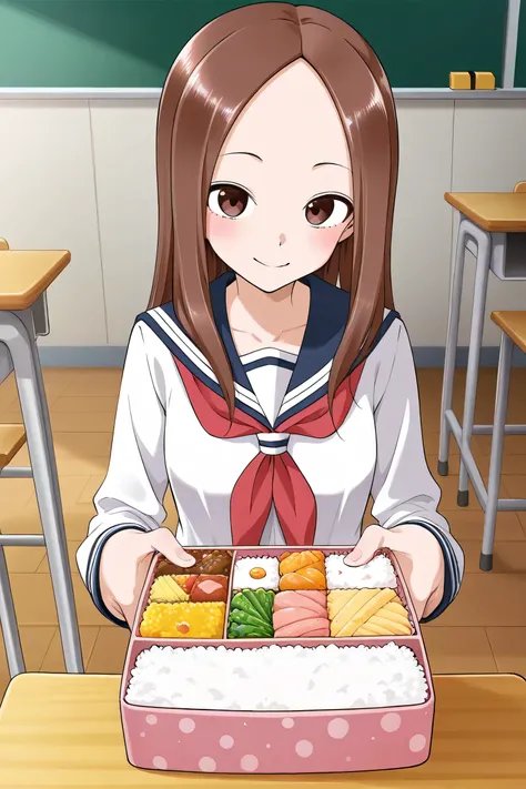 Mr. Takagi eats bento in the classroom