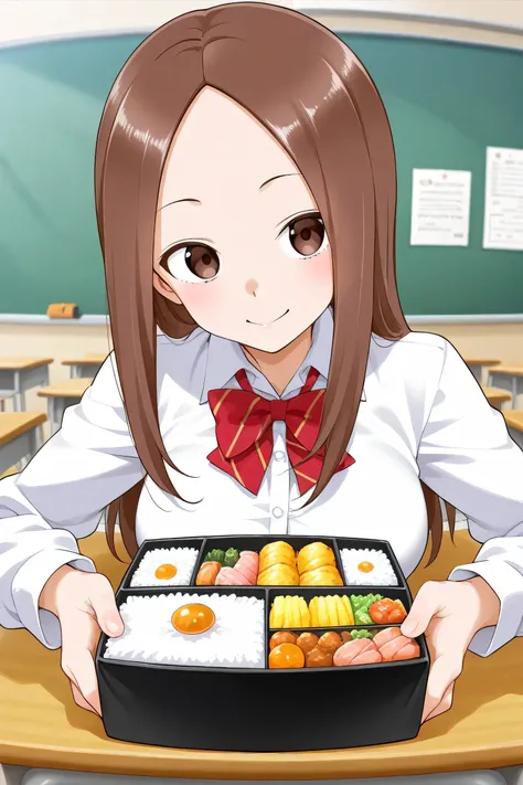 Mr. Takagi eats bento in the classroom