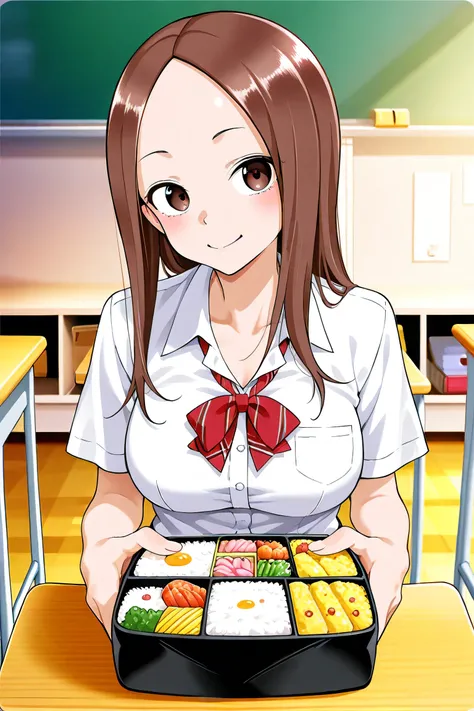 Mr. Takagi eats bento in the classroom