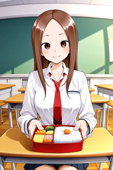 Mr. Takagi eats bento in the classroom