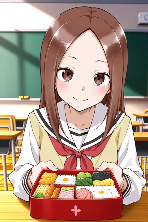 Mr. Takagi eats bento in the classroom