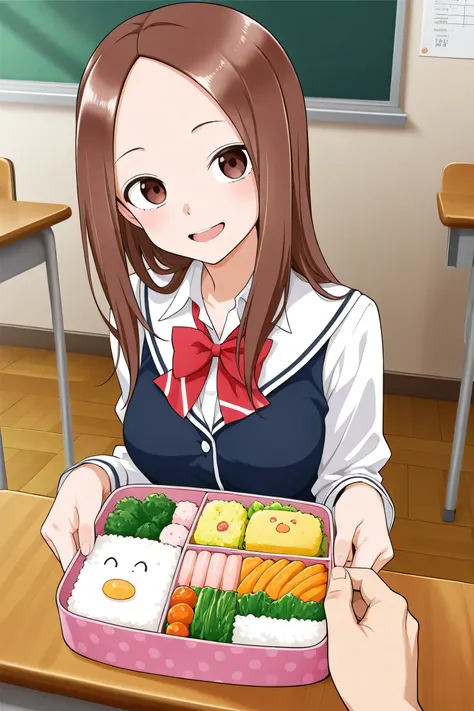 Mr. Takagi eats bento in the classroom