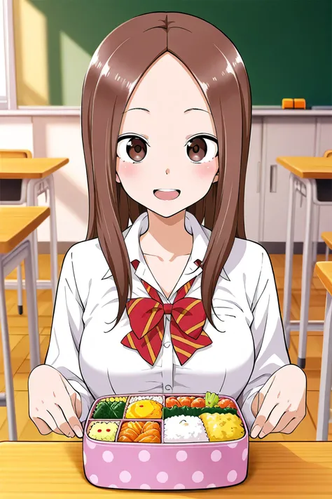 Mr. Takagi eats bento in the classroom